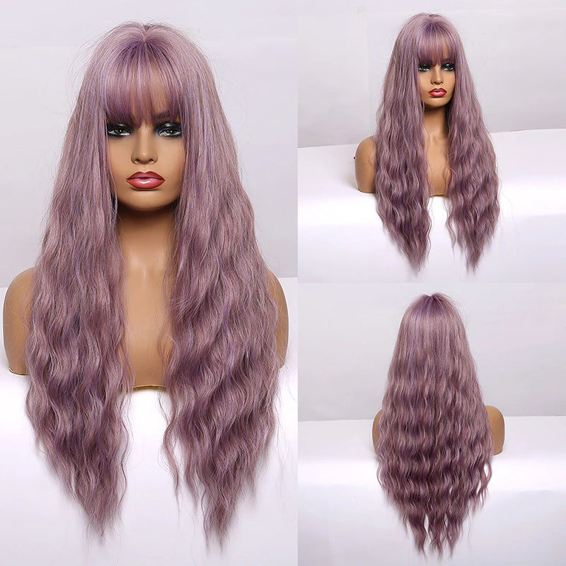Women's Wavy Wig Bluish Gray High-Temperature Fiber