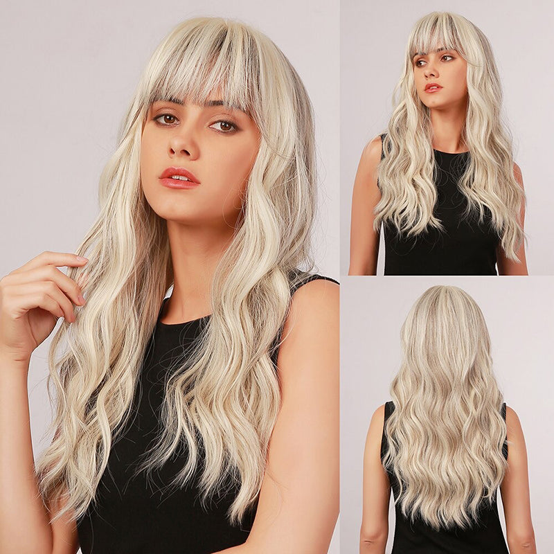 Women's Wavy Wig Ombre Pink 24 Inch Heat-Resistant Fiber