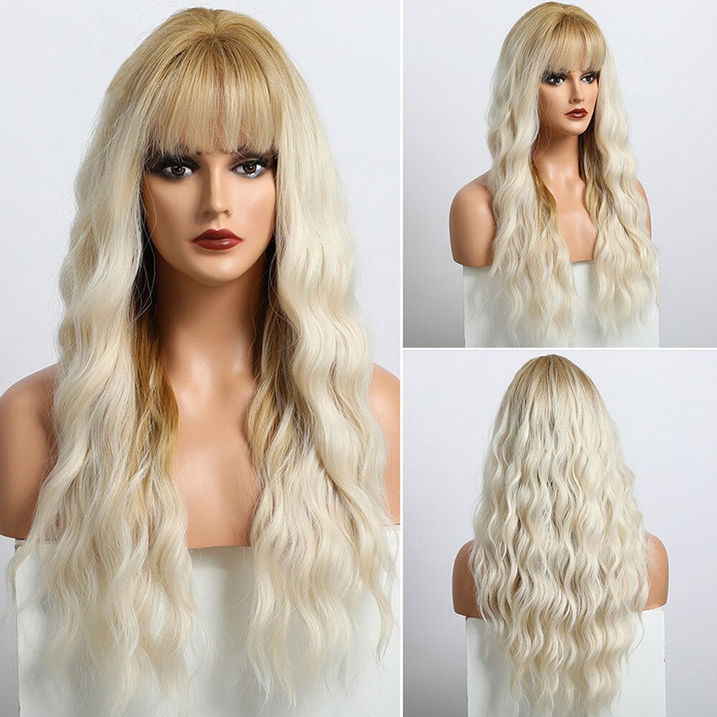 Women's Wavy Wig Ombre Pink 24 Inch Heat-Resistant Fiber