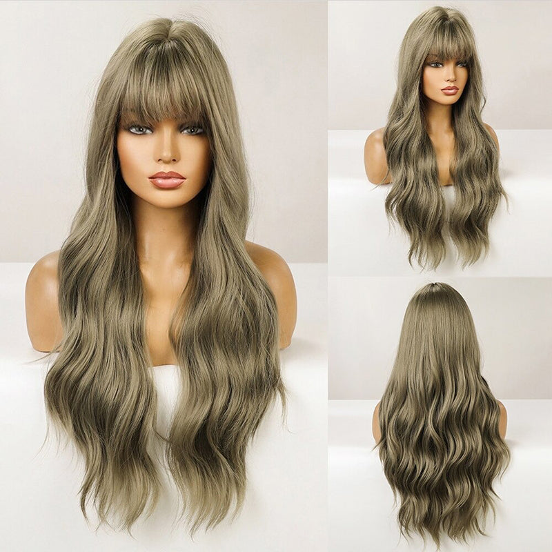 Women's Wavy Wig Ombre Pink 24 Inch Heat-Resistant Fiber