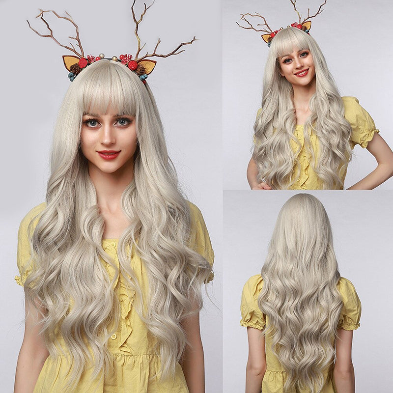 Women's Wavy Wig Ombre Pink 24 Inch Heat-Resistant Fiber