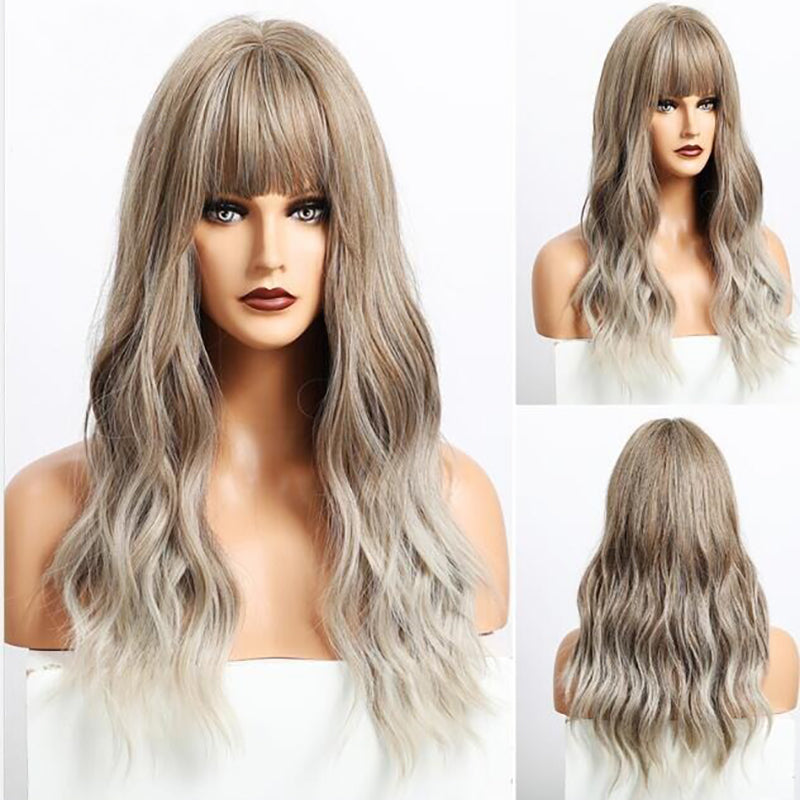 Women's Wavy Wig Ombre Pink 24 Inch Heat-Resistant Fiber