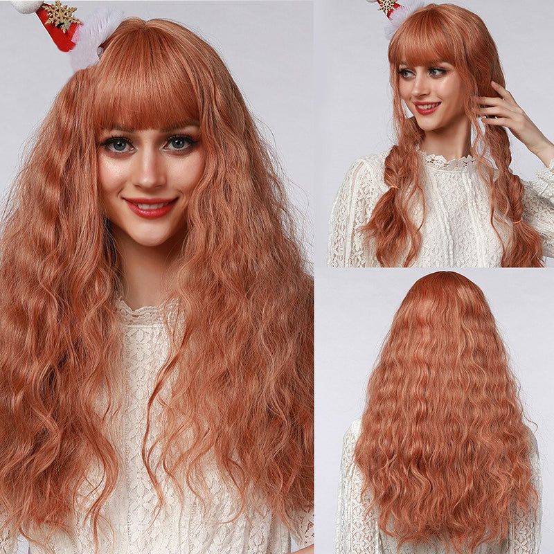 Women's Wavy Wig Ombre Pink 24 Inch Heat-Resistant Fiber