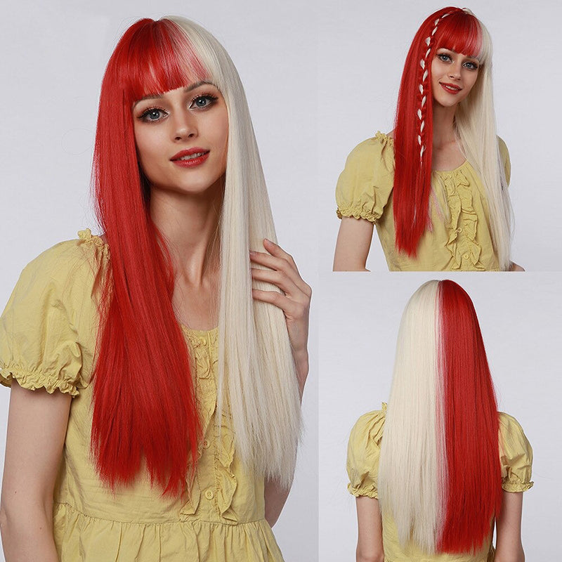 Women's Wavy Wig Ombre Pink 24 Inch Heat-Resistant Fiber