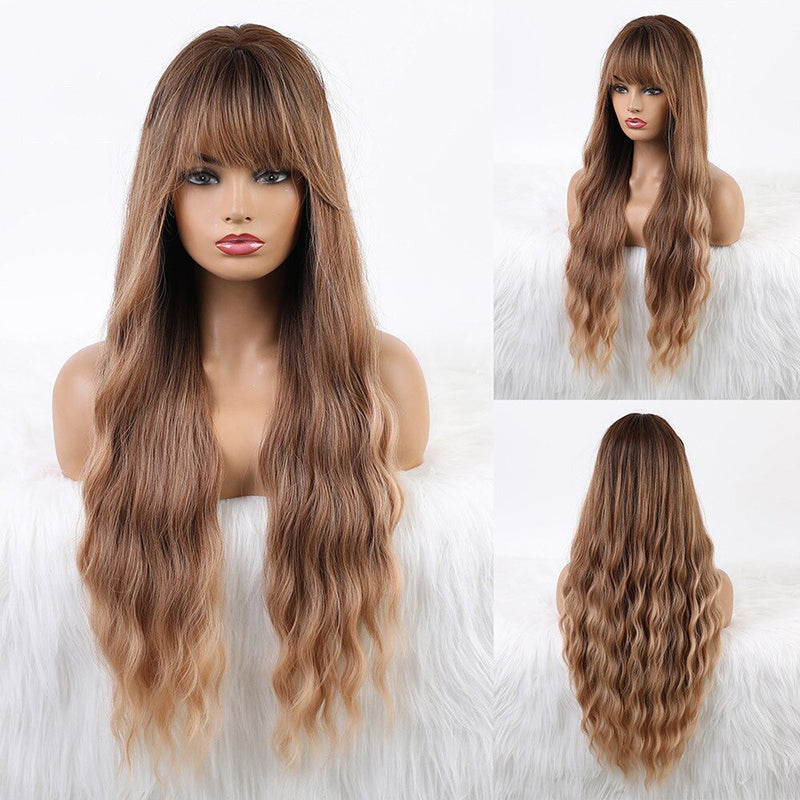 Women's Wavy Wig Ombre Pink 24 Inch Heat-Resistant Fiber