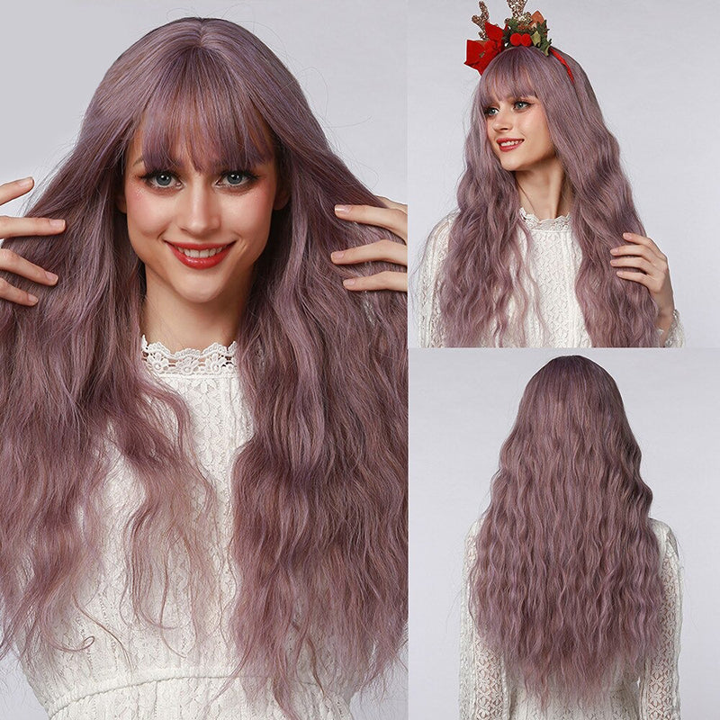 Women's Wavy Wig Ombre Pink 24 Inch Heat-Resistant Fiber