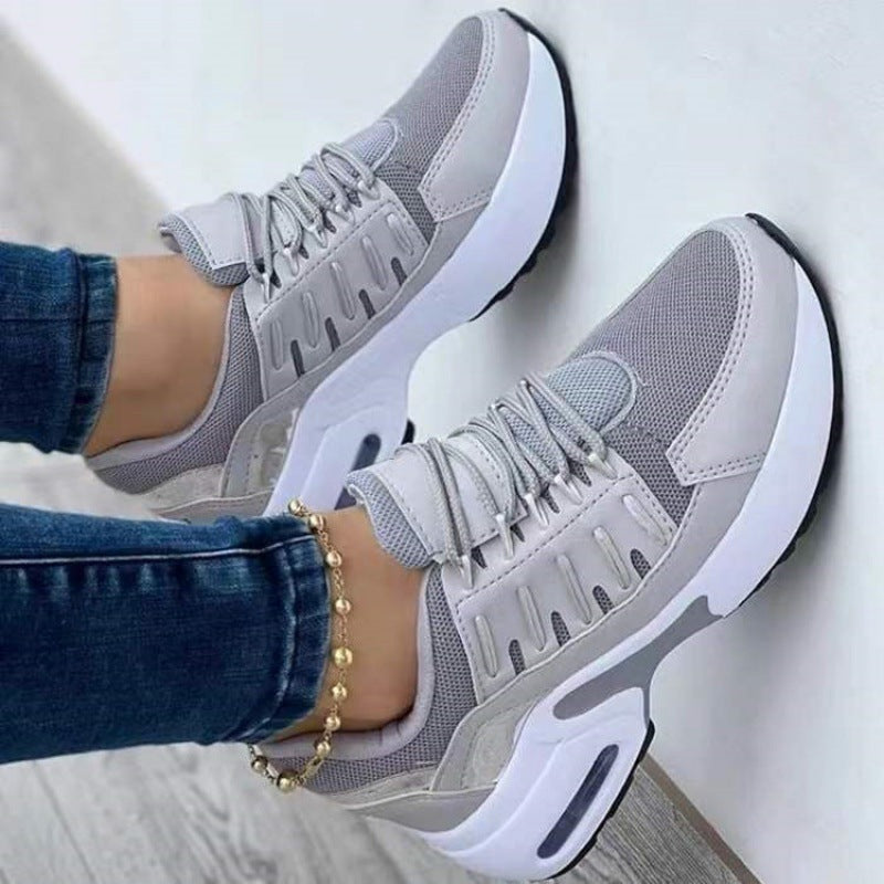 Women's White Sneakers - Breathable Mesh Athletic Shoes with Platform Sole and Cushioned Lace-Up Fit for Walking and Casual Wear