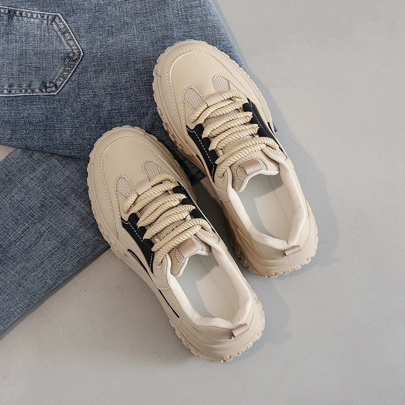 Women's White Sneakers with Thick Sole – Comfortable Stylish Walking Shoes for Everyday Wear