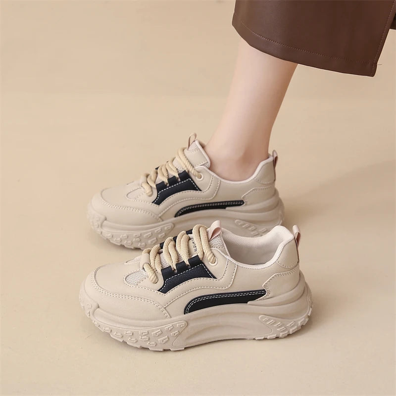 Women's White Sneakers with Thick Sole – Comfortable Stylish Walking Shoes for Everyday Wear