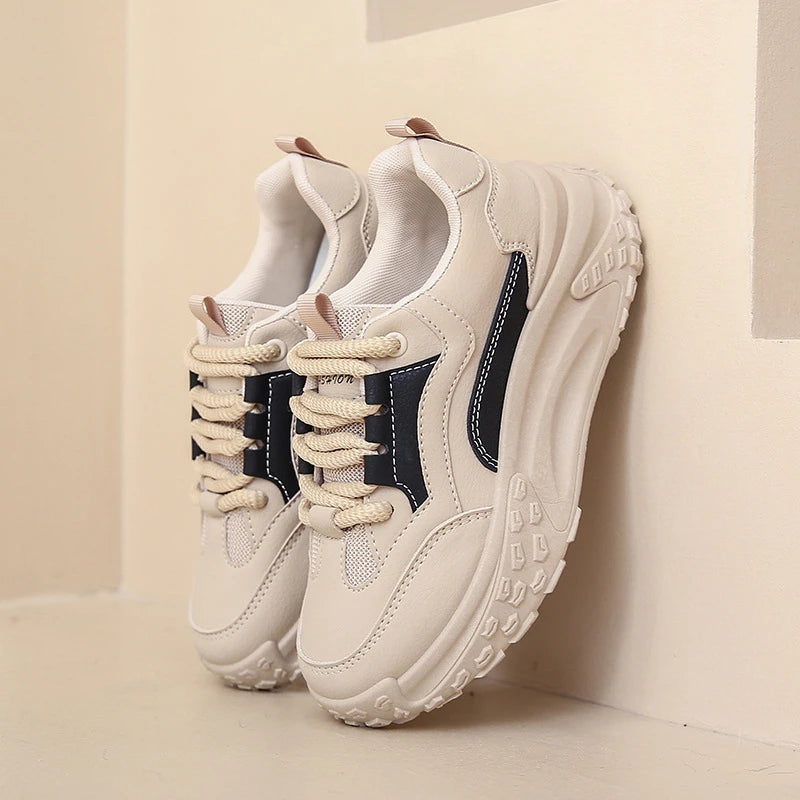 Women's White Sneakers with Thick Sole – Comfortable Stylish Walking Shoes for Everyday Wear