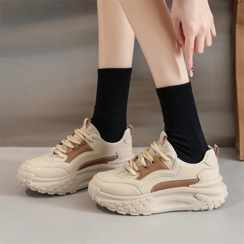 Women's White Sneakers with Thick Sole – Comfortable Stylish Walking Shoes for Everyday Wear