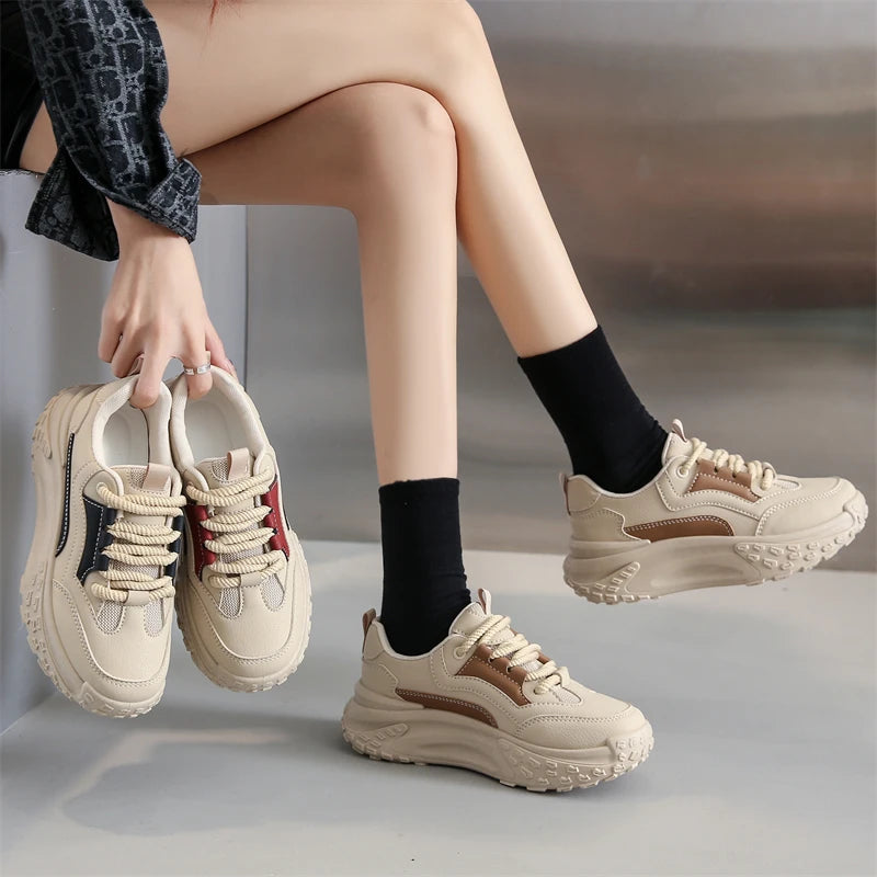 Women's White Sneakers with Thick Sole – Comfortable Stylish Walking Shoes for Everyday Wear