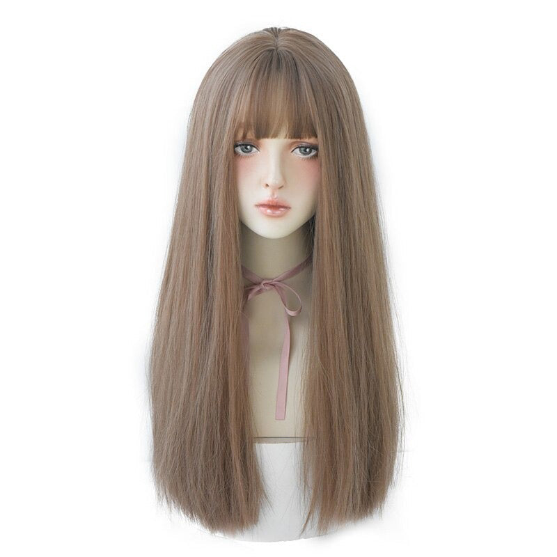 Women's Wig Long Black Heat-Resistant Synthetic with Bangs
