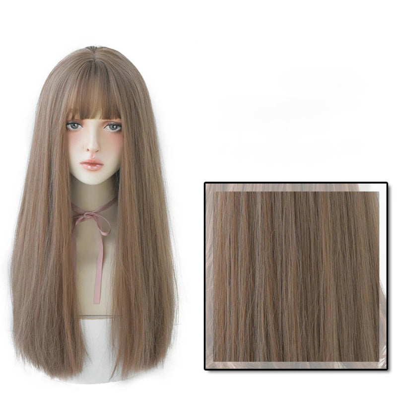 Women's Wig Long Black Heat-Resistant Synthetic with Bangs