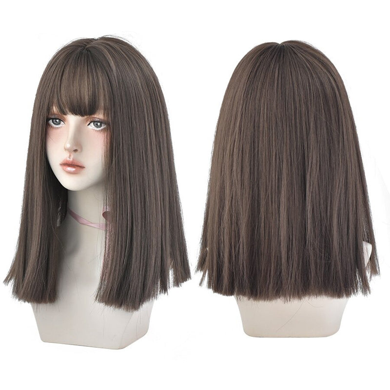 Women's Wig Long Black Heat-Resistant Synthetic with Bangs