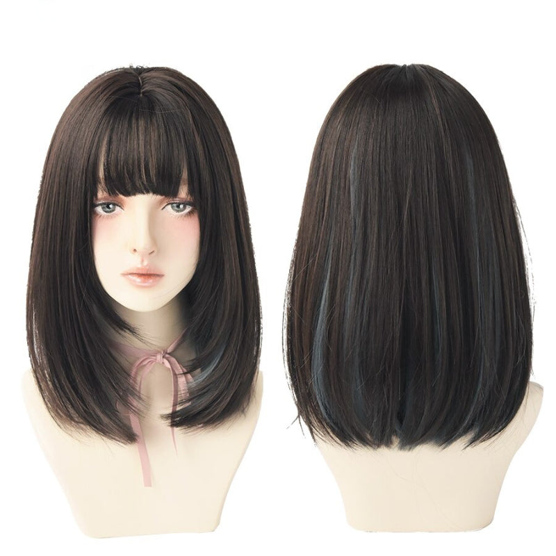 Women's Wig Long Black Heat-Resistant Synthetic with Bangs