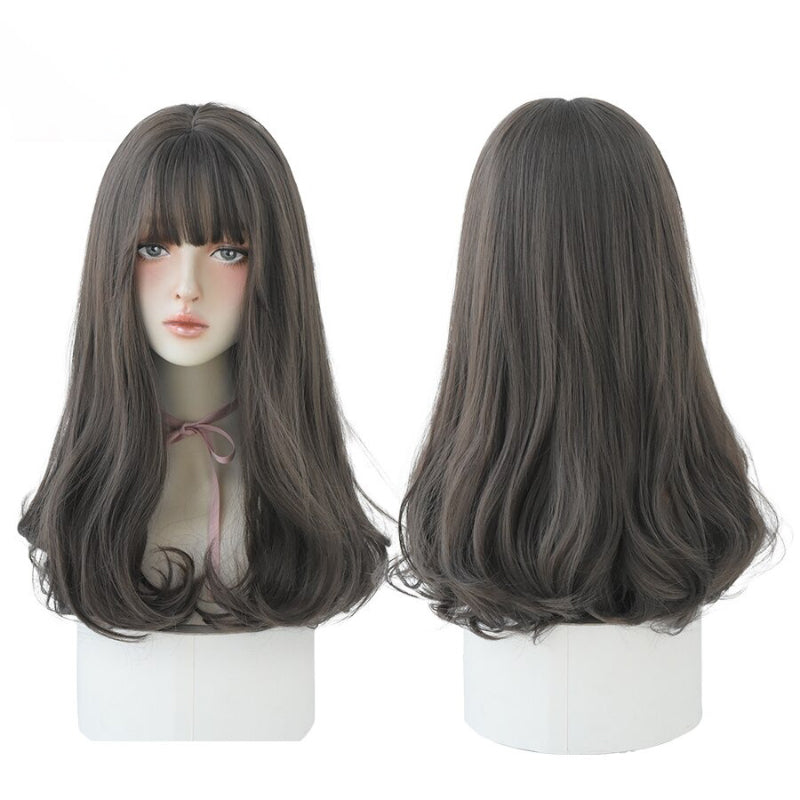 Women's Wig Long Black Heat-Resistant Synthetic with Bangs