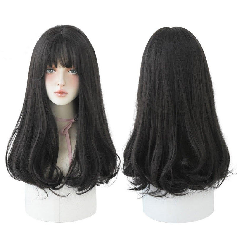 Women's Wig Long Black Heat-Resistant Synthetic with Bangs
