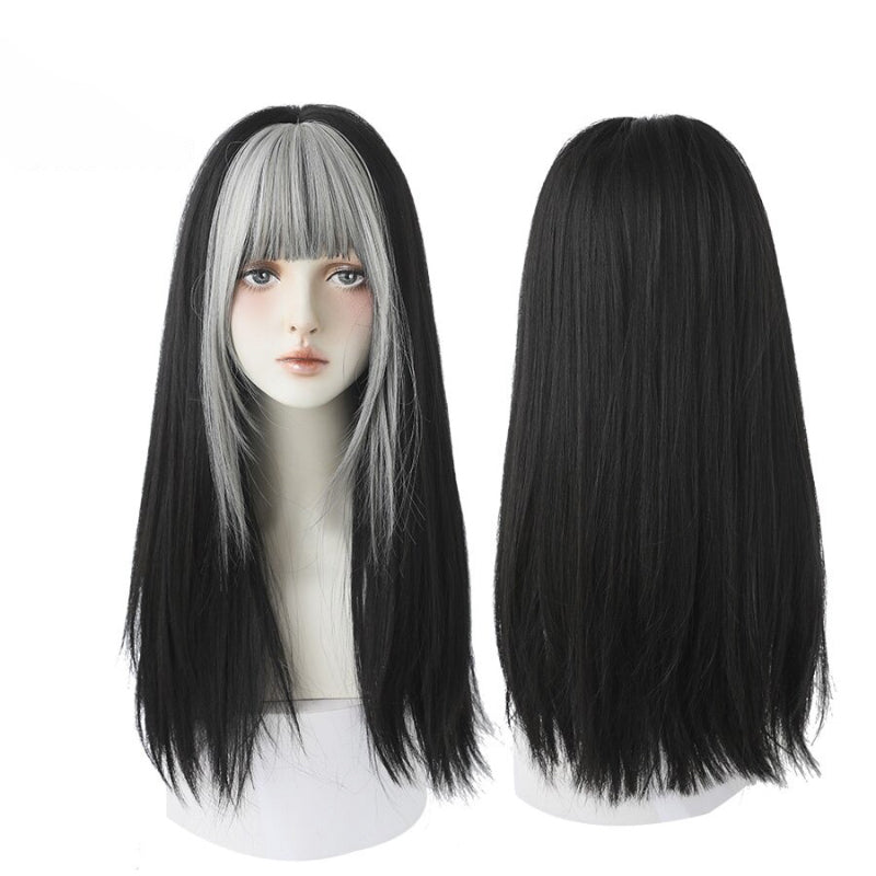 Women's Wig Long Black Heat-Resistant Synthetic with Bangs
