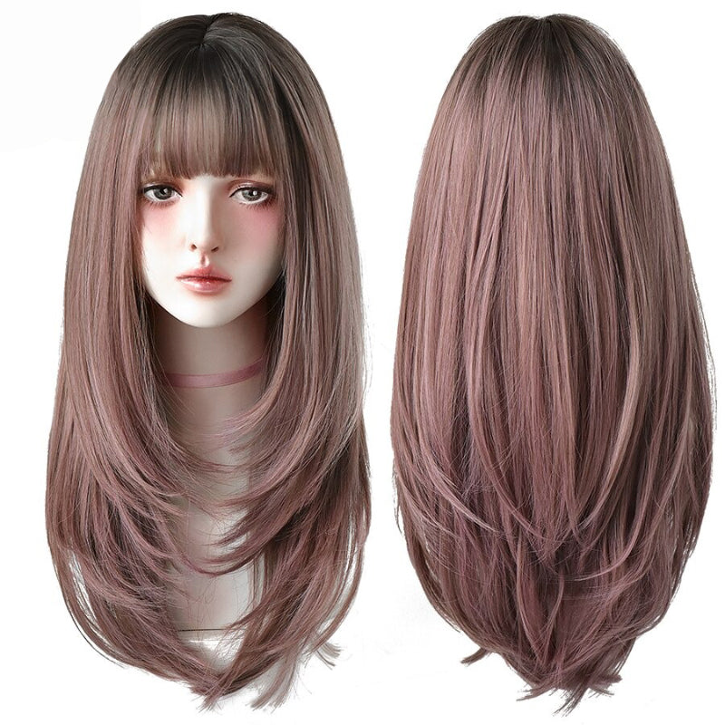 Women's Wig Long Black Heat-Resistant Synthetic with Bangs