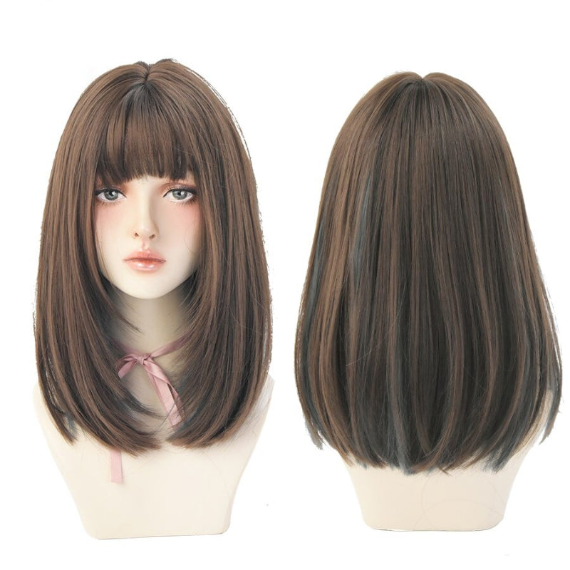 Women's Wig Long Black Heat-Resistant Synthetic with Bangs