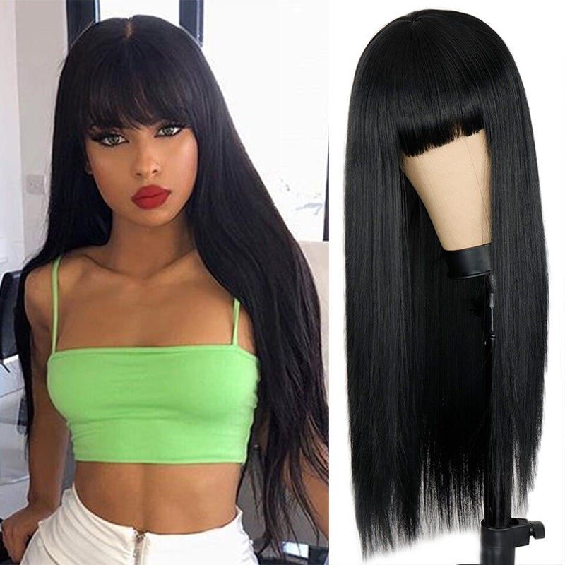 Women's Wigs with Bangs Long Straight Synthetic Hair in Various Colors