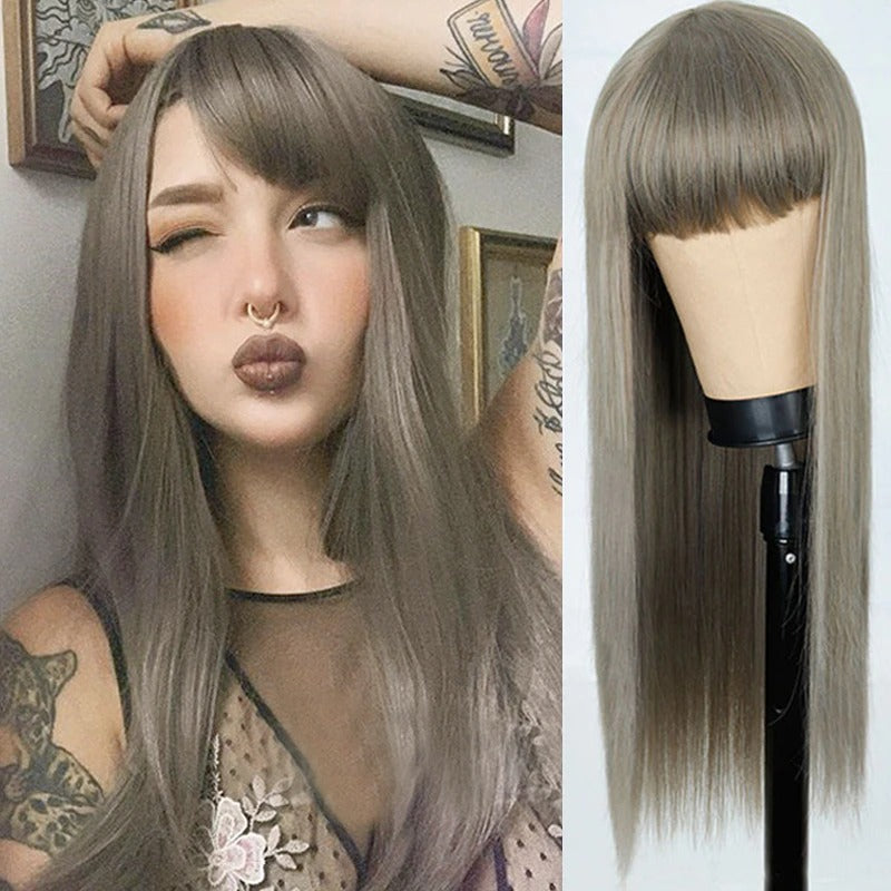 Women's Wigs with Bangs Long Straight Synthetic Hair in Various Colors