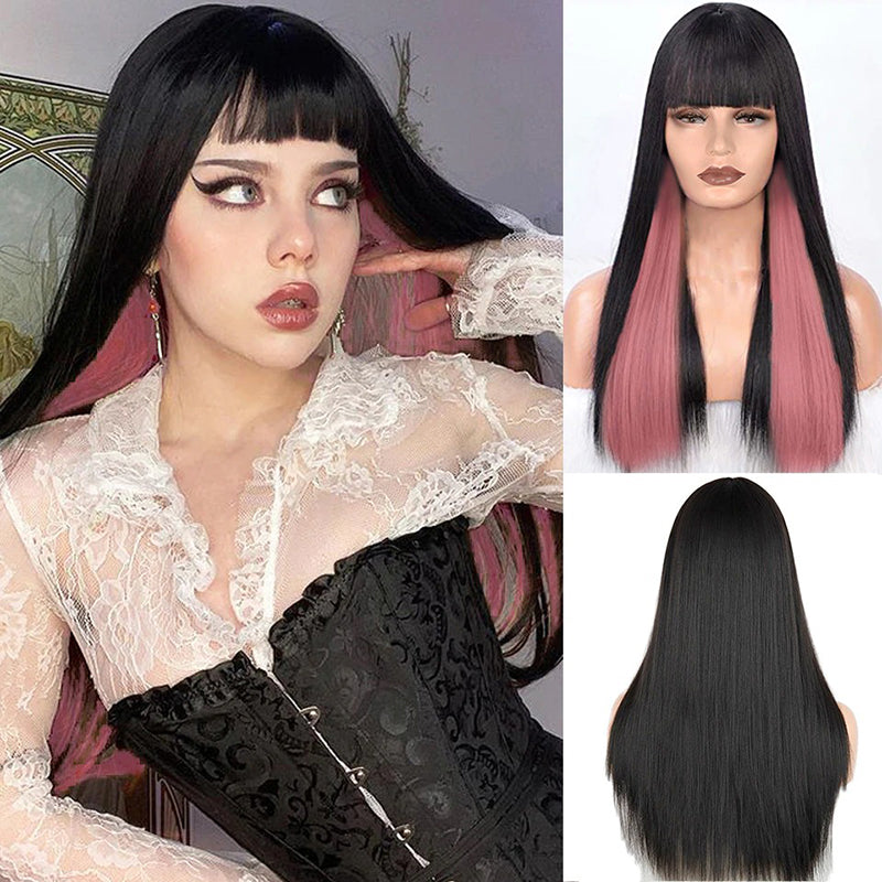 Women's Wigs with Bangs Long Straight Synthetic Hair in Various Colors