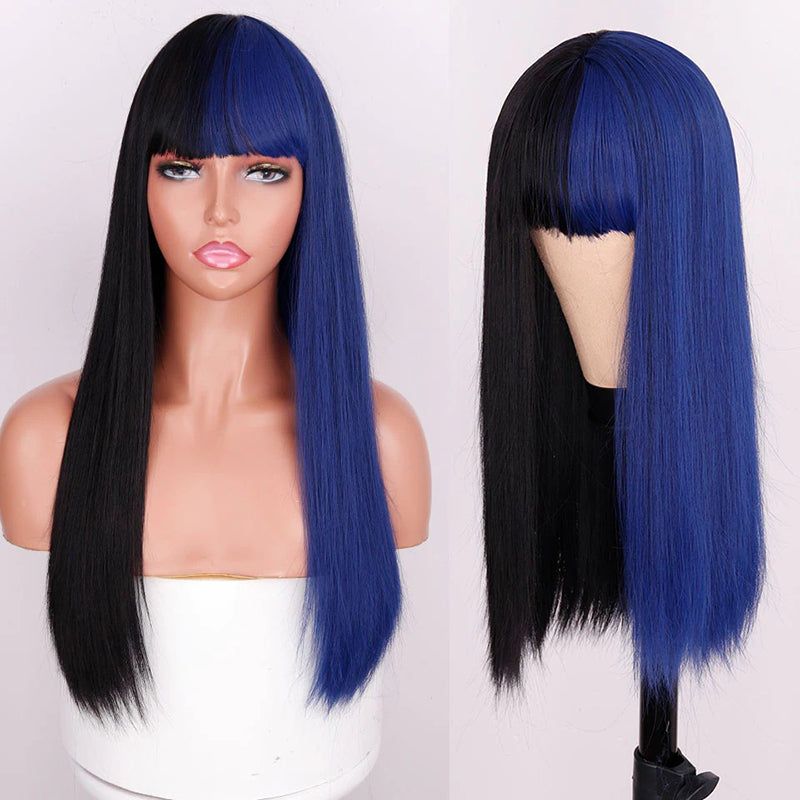 Women's Wigs with Bangs Long Straight Synthetic Hair in Various Colors