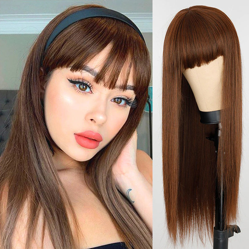 Women's Wigs with Bangs Long Straight Synthetic Hair in Various Colors