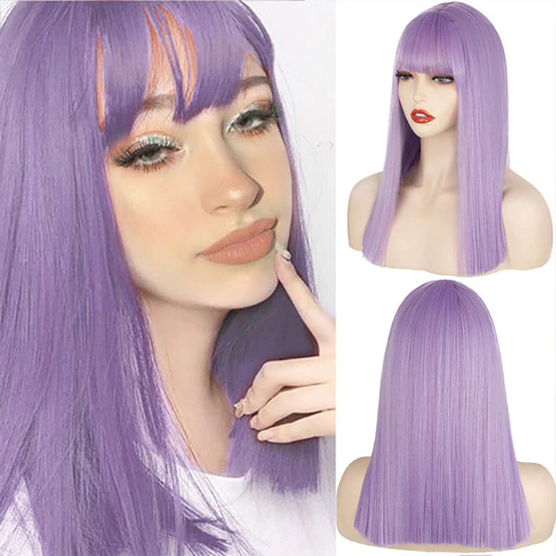 Women's Wigs with Bangs Long Straight Synthetic Hair in Various Colors