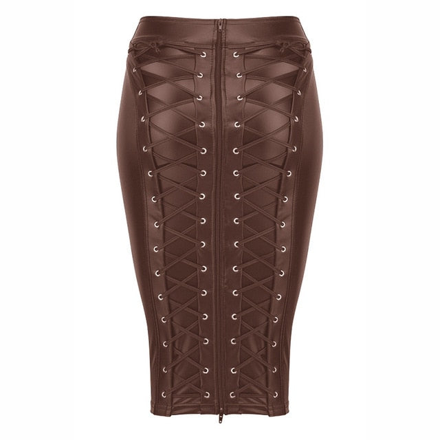 Lace Up Zip Mid Skirt