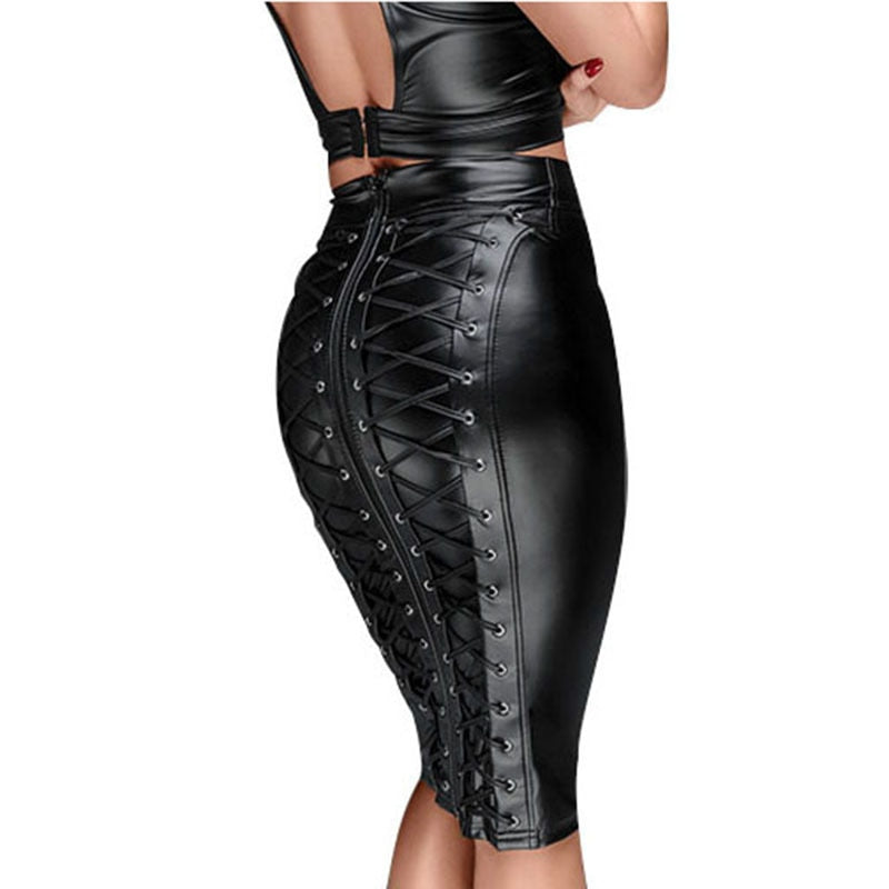 Lace Up Zip Mid Skirt