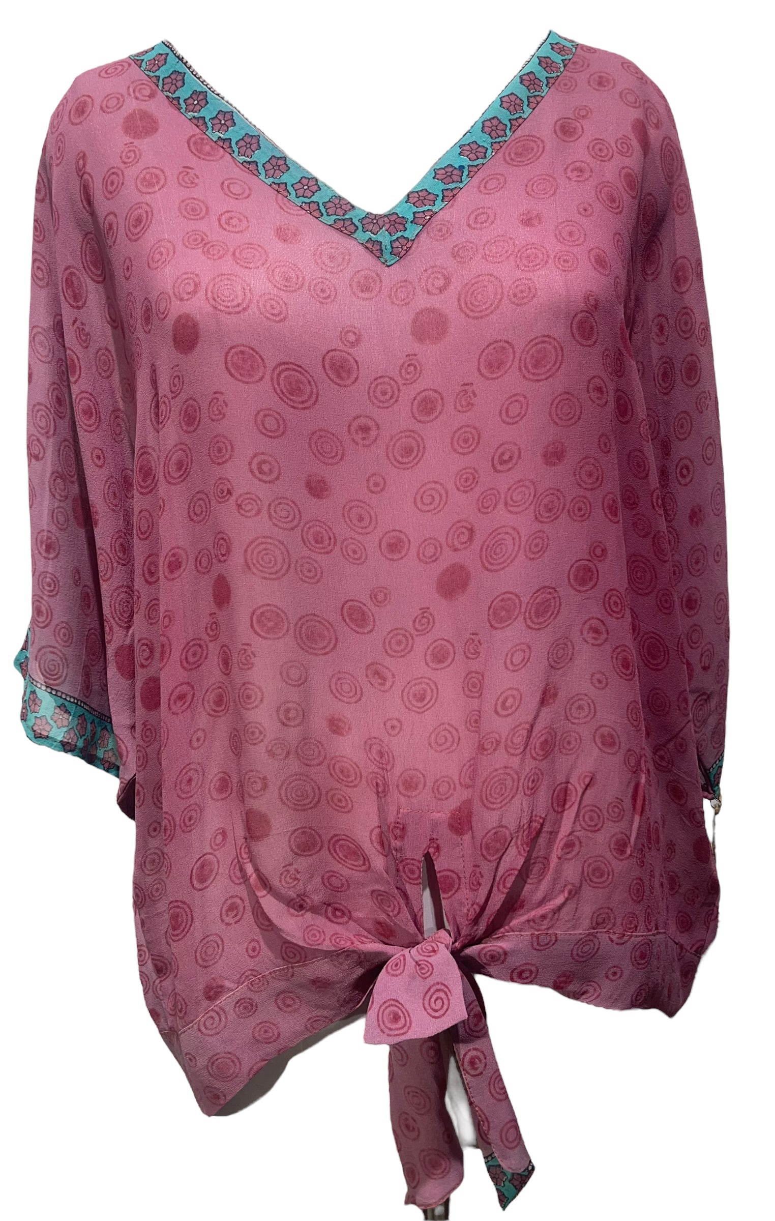 FINAL SALE PRG3082 Sheer Avatar Pure Silk Front Tie Top