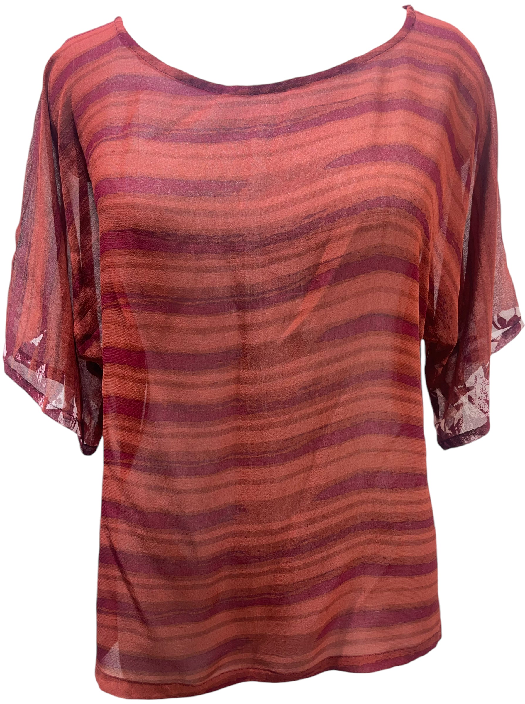 FINAL SALE PRG5704 Sheer Avatar Pure Silk Side Slit Top