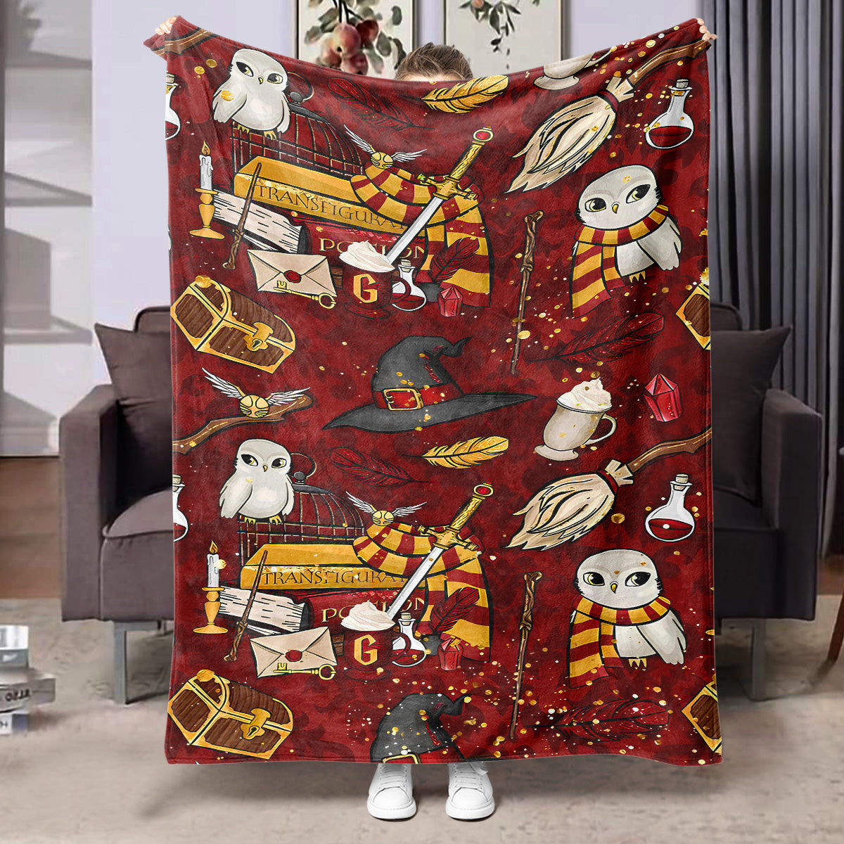 Halloween Flannel Blanket Black Geometric Polyester Multi-Size