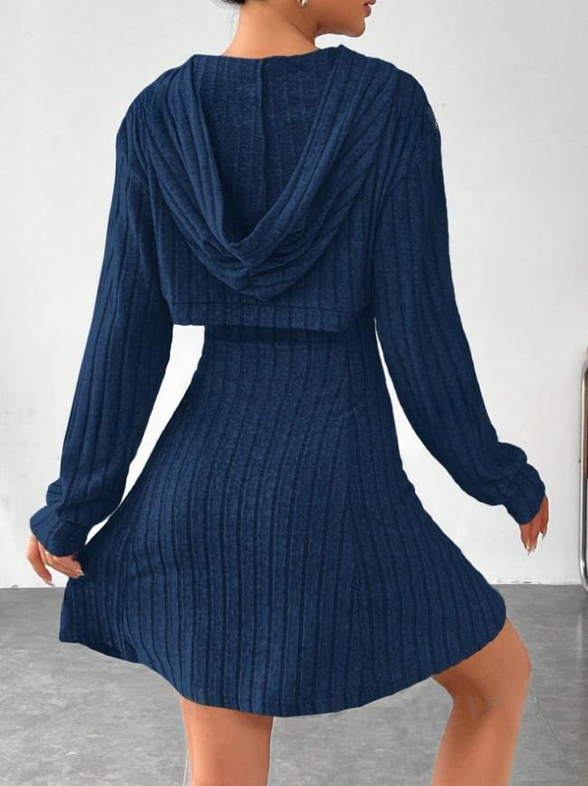 Women's Sweater Dress Black Ribbed Knit A-Line