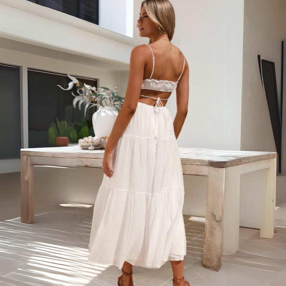 Women's Maxi Dress White Cotton Blend