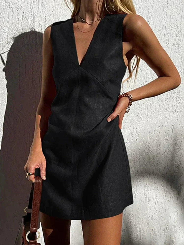 Women's Mini Dress Black Polyester V-Neck Cocktail Dress
