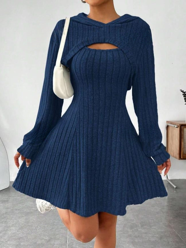 Women's Sweater Dress Black Ribbed Knit A-Line
