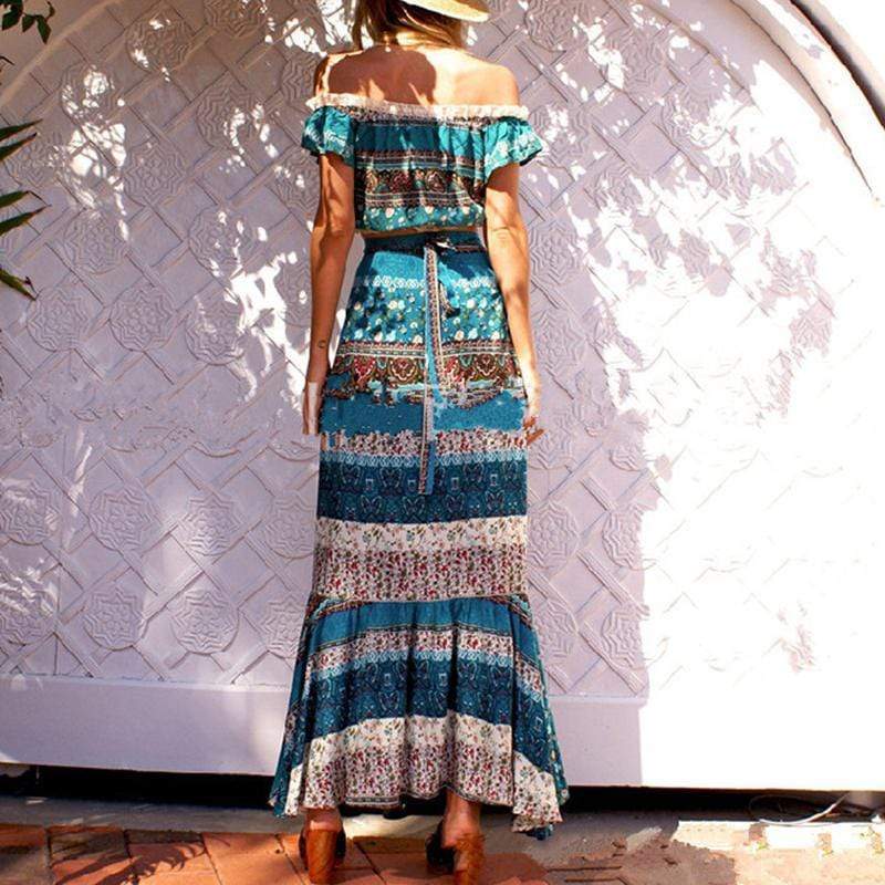 Women's Maxi Dress Green Polyester Bohemian Floral Printed Summer Dress