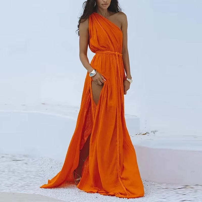 Women's Maxi Dress Orange Red One Size Cotton Polyester