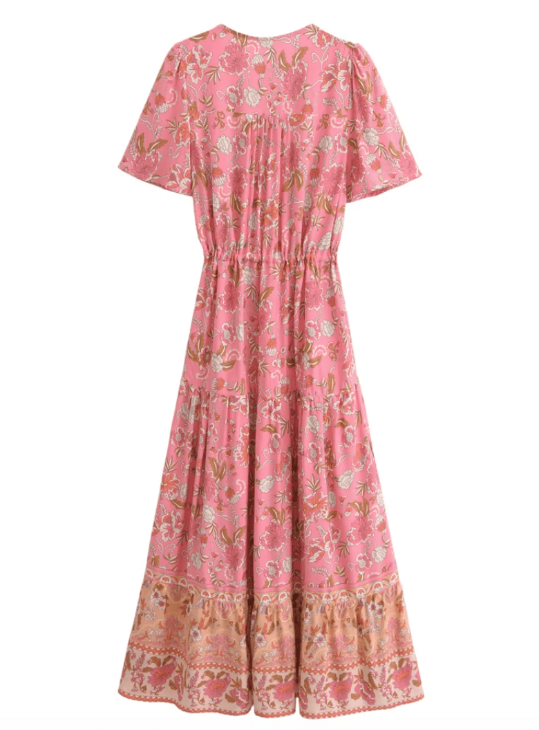 Women's Maxi Dress Pink Floral Cotton Rayon
