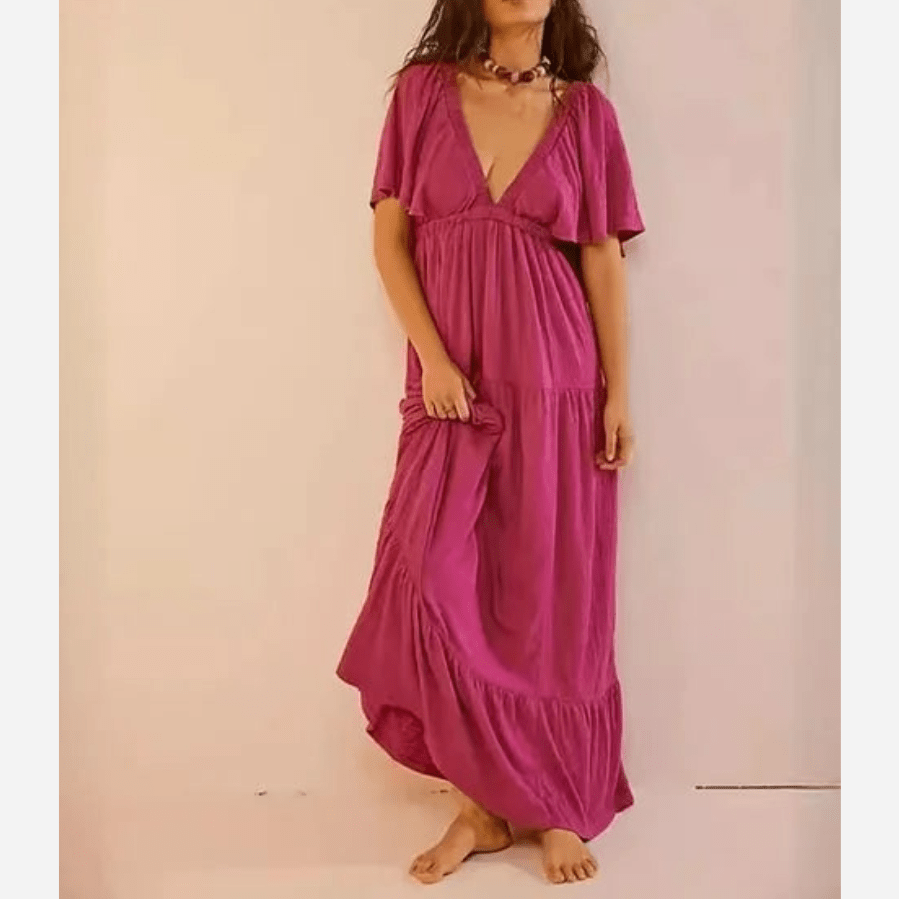 Women's Maxi Dress Dark Pink Size S-L Cotton Blend