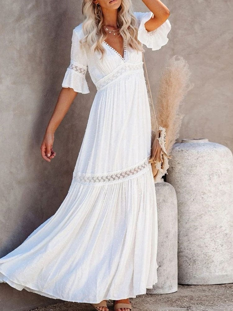 Women's Plus Size Maxi Dress White Lace High Waist Rayon