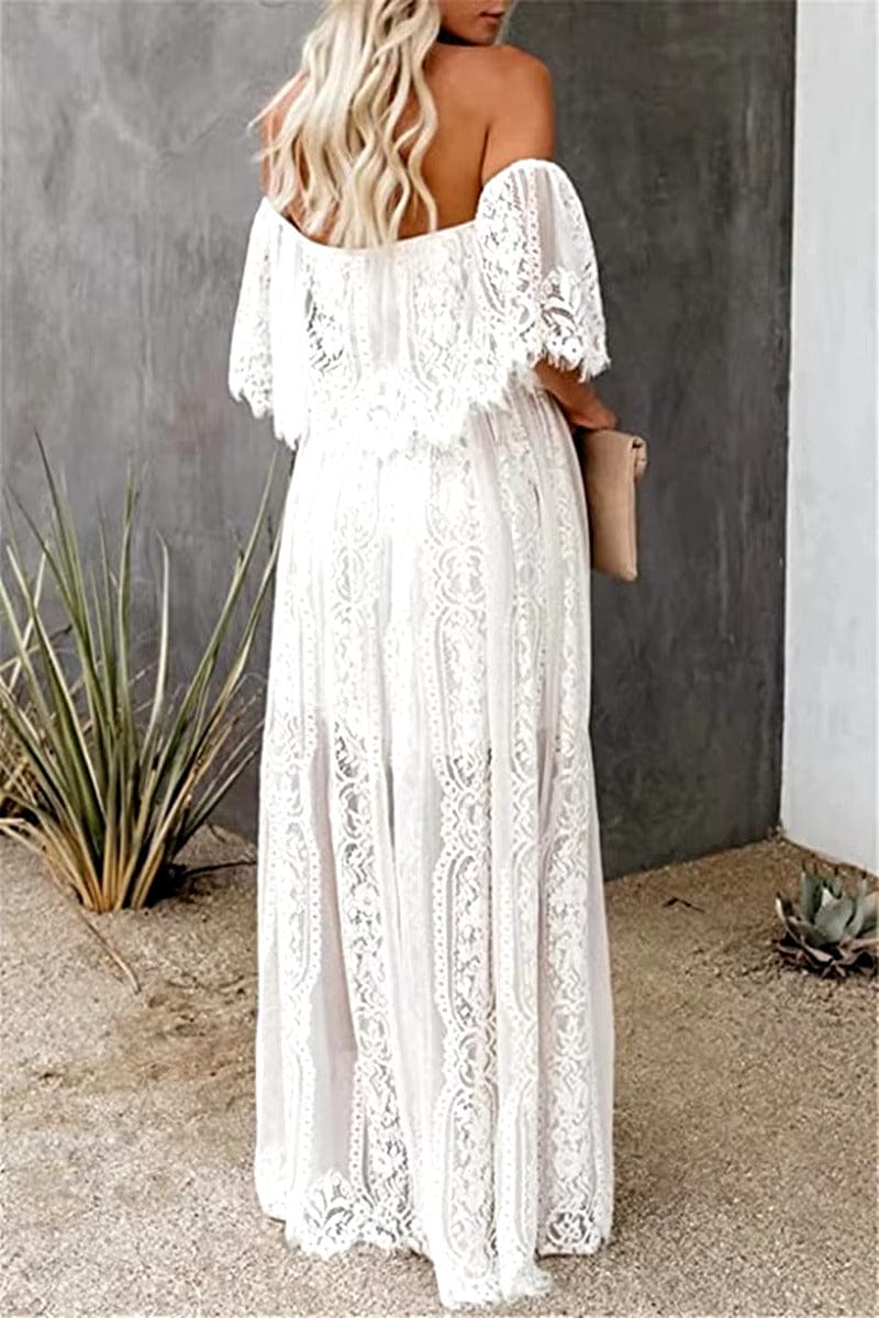 Women's Maxi Dress White Lace Off Shoulder Size S-XXL