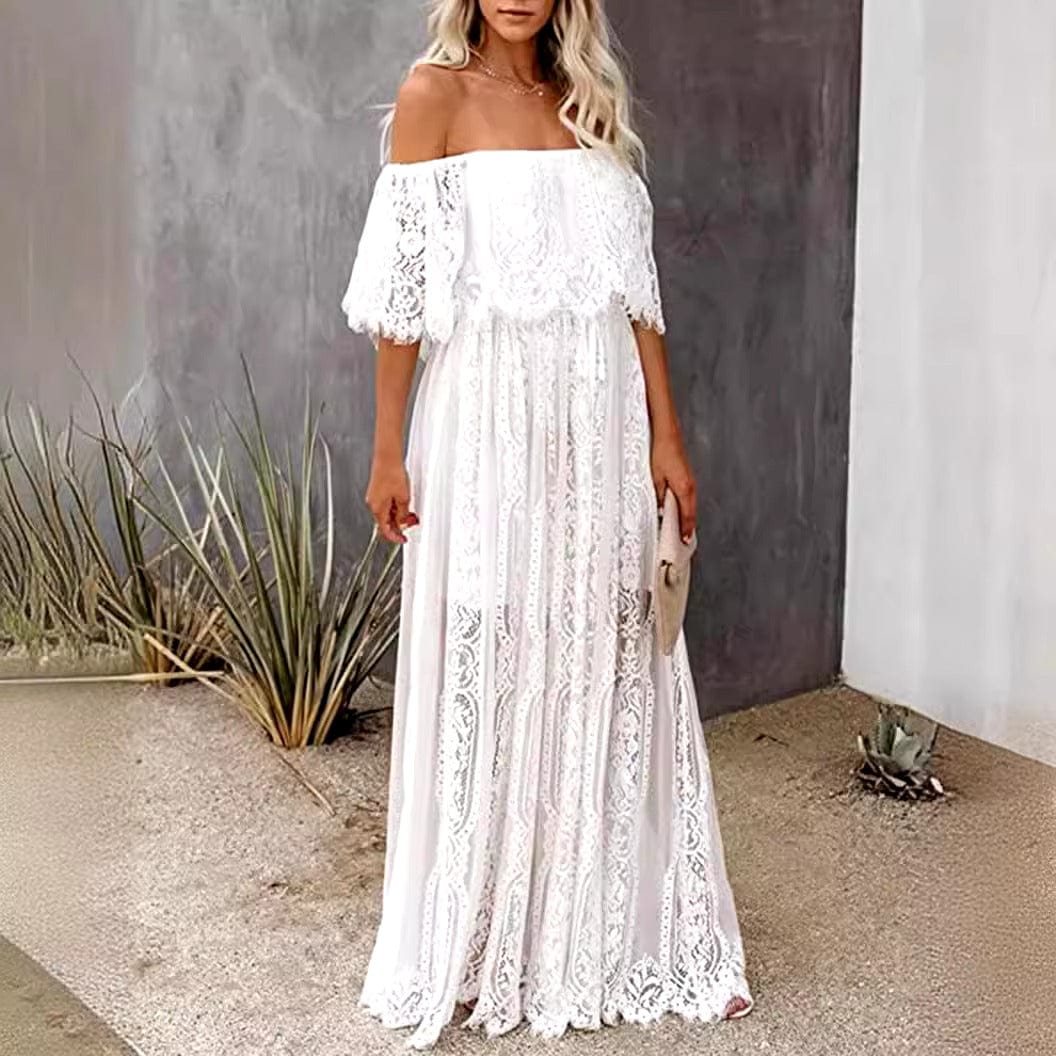 Women's Maxi Dress White Lace Off Shoulder Size S-XXL