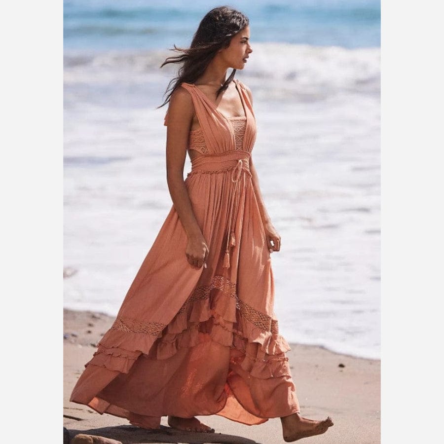 Women's Maxi Dress Coral Cotton Blend A-Line Summer Dress