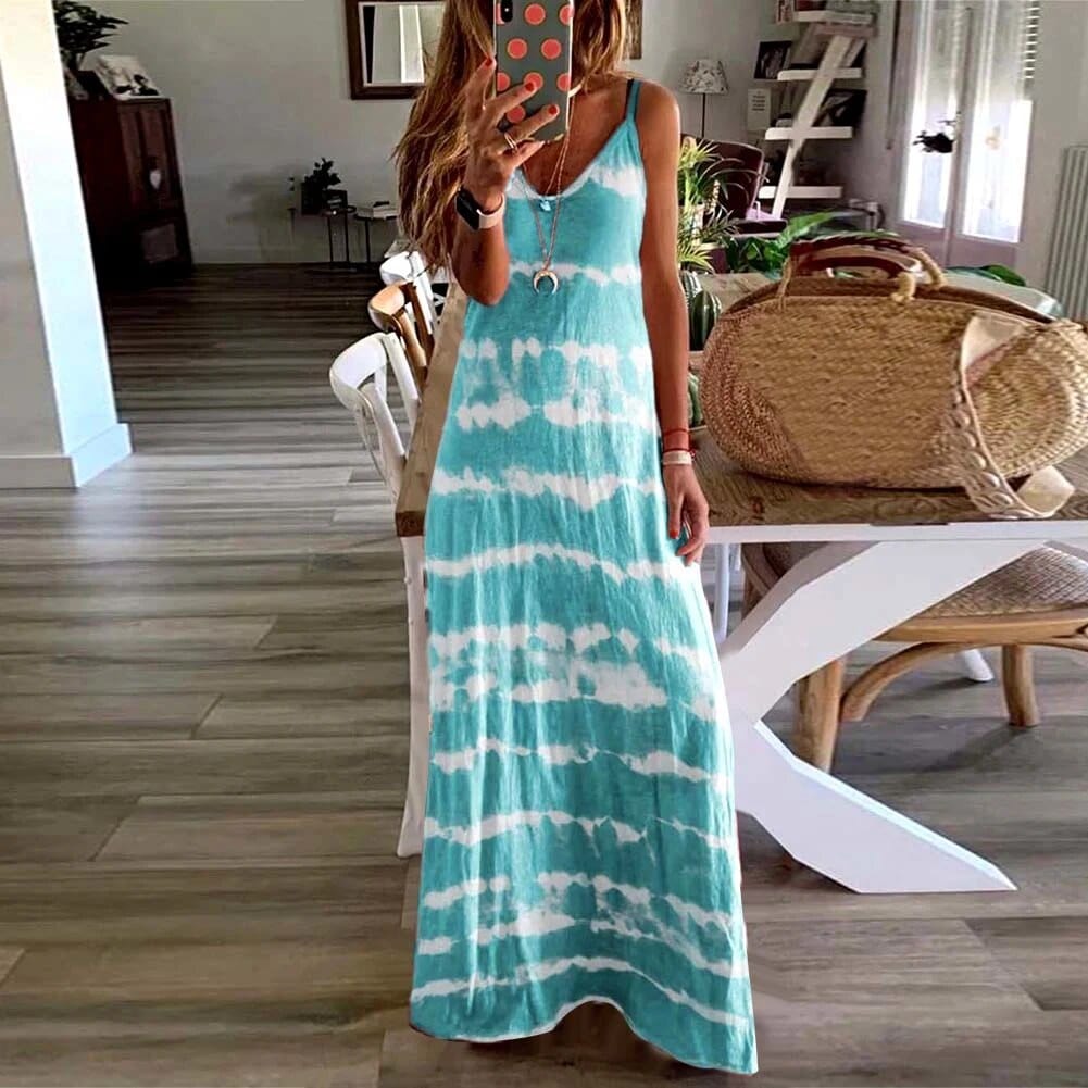 Women's Maxi Dress Sky Blue Size S-5XL Cotton Blend