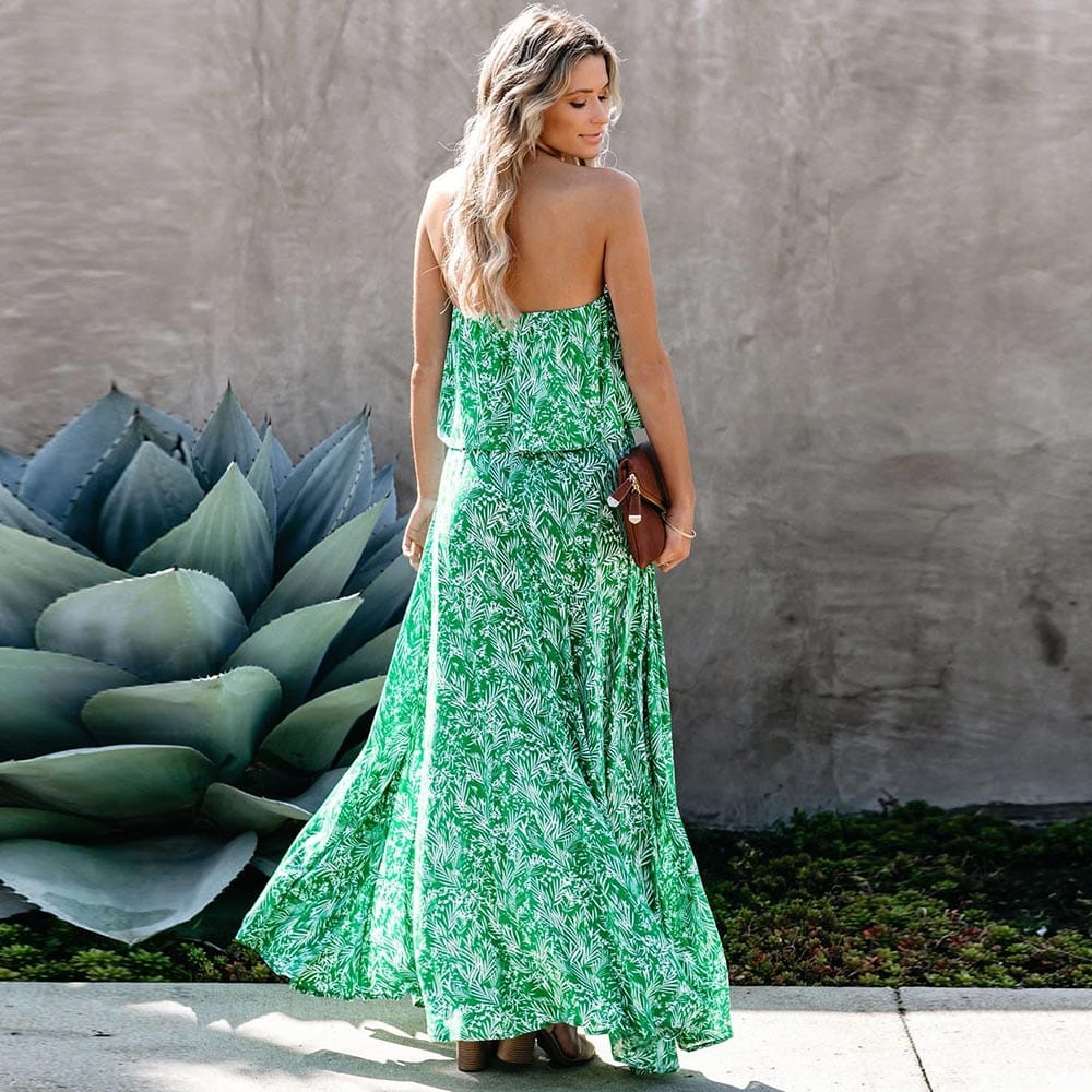 Women's Maxi Dress Green Polyester Boho Summer Style